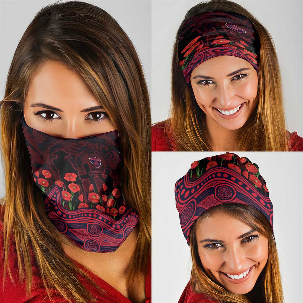 Melbourne Demons ANZAC Day Neck Gaiter Indigenous Dot Art with Poppy Flower Tribute