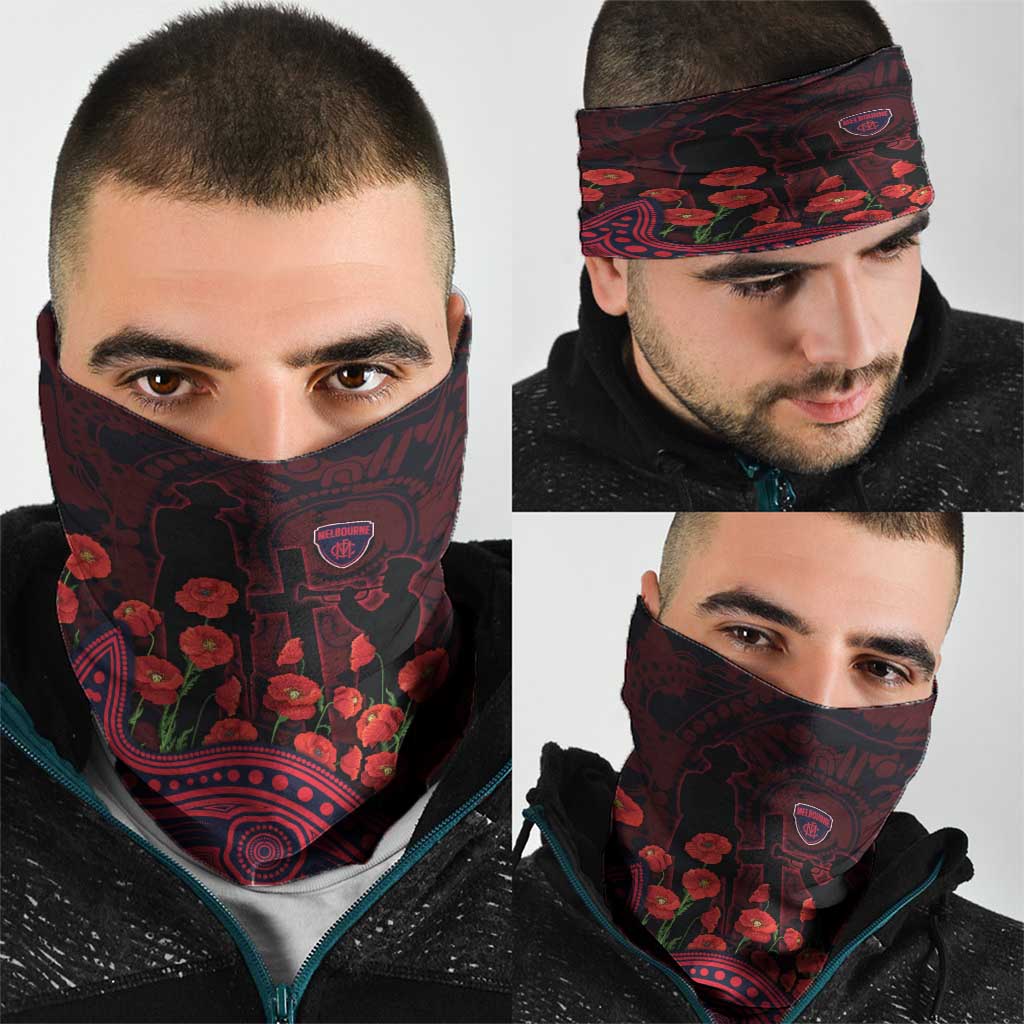 Melbourne Demons ANZAC Day Neck Gaiter Indigenous Dot Art with Poppy Flower Tribute