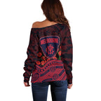 Melbourne Demons ANZAC Day Off Shoulder Sweater Indigenous Dot Art with Poppy Flower Tribute