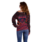 Melbourne Demons ANZAC Day Off Shoulder Sweater Indigenous Dot Art with Poppy Flower Tribute