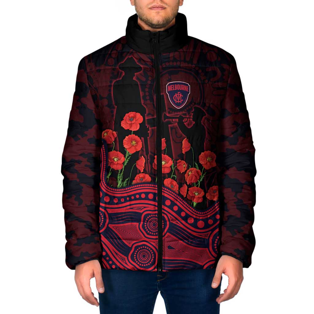 Melbourne Demons ANZAC Day Padded Jacket Indigenous Dot Art with Poppy Flower Tribute