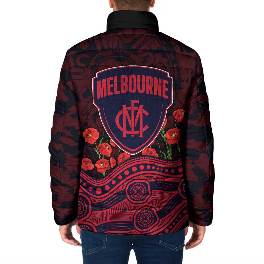 Melbourne Demons ANZAC Day Padded Jacket Indigenous Dot Art with Poppy Flower Tribute