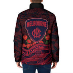 Melbourne Demons ANZAC Day Padded Jacket Indigenous Dot Art with Poppy Flower Tribute