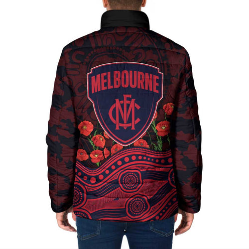 Melbourne Demons ANZAC Day Padded Jacket Indigenous Dot Art with Poppy Flower Tribute
