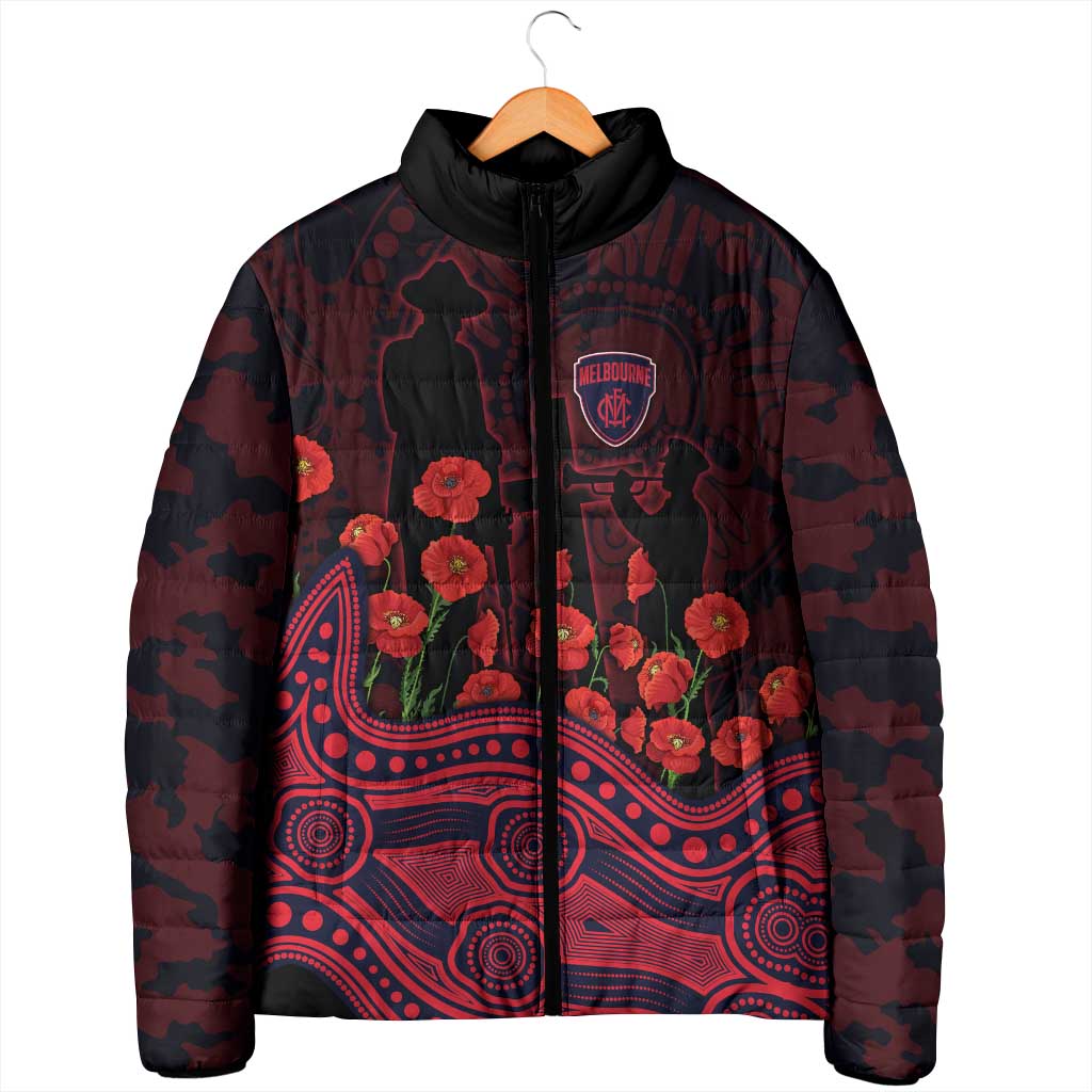 Melbourne Demons ANZAC Day Padded Jacket Indigenous Dot Art with Poppy Flower Tribute