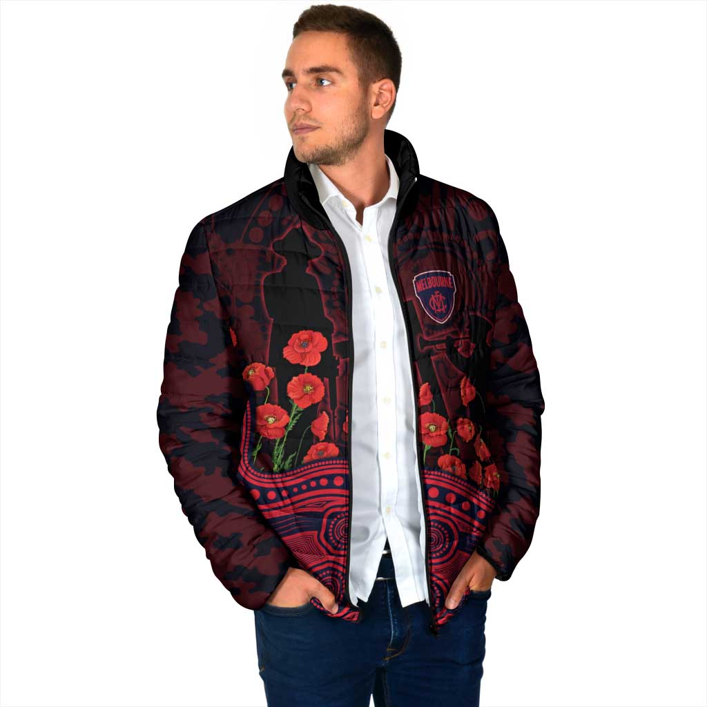 Melbourne Demons ANZAC Day Padded Jacket Indigenous Dot Art with Poppy Flower Tribute