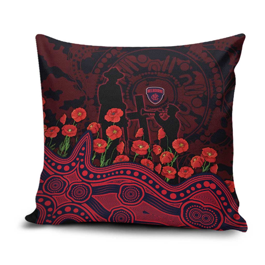 Melbourne Demons ANZAC Day Pillow Cover Indigenous Dot Art with Poppy Flower Tribute