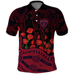 Melbourne Demons ANZAC Day Polo Shirt Indigenous Dot Art with Poppy Flower Tribute