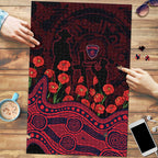 Melbourne Demons ANZAC Day Puzzle Indigenous Dot Art with Poppy Flower Tribute