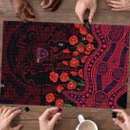 Melbourne Demons ANZAC Day Puzzle Indigenous Dot Art with Poppy Flower Tribute