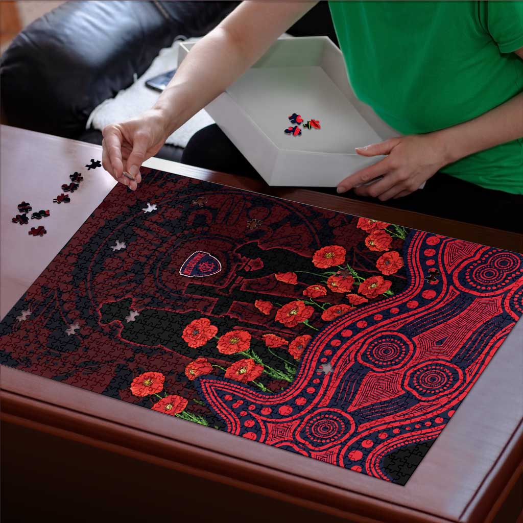 Melbourne Demons ANZAC Day Puzzle Indigenous Dot Art with Poppy Flower Tribute