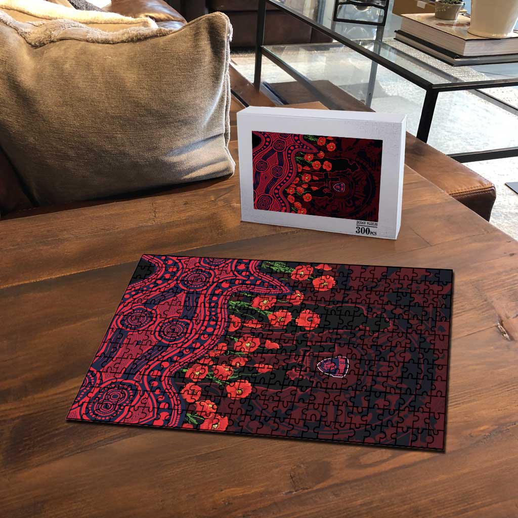 Melbourne Demons ANZAC Day Puzzle Indigenous Dot Art with Poppy Flower Tribute