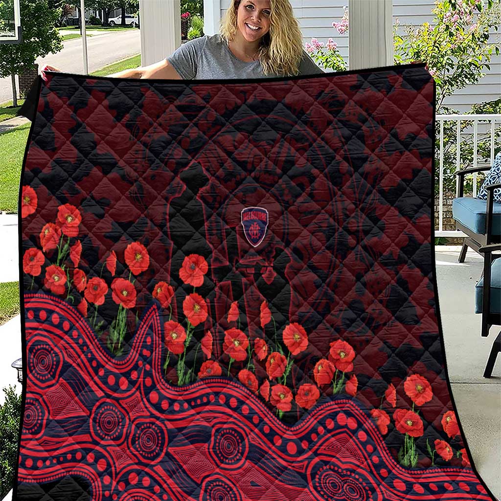 Melbourne Demons ANZAC Day Quilt Indigenous Dot Art with Poppy Flower Tribute
