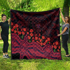 Melbourne Demons ANZAC Day Quilt Indigenous Dot Art with Poppy Flower Tribute