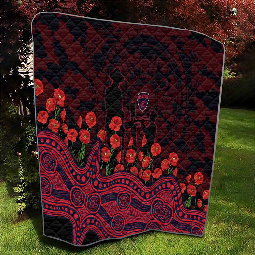 Melbourne Demons ANZAC Day Quilt Indigenous Dot Art with Poppy Flower Tribute