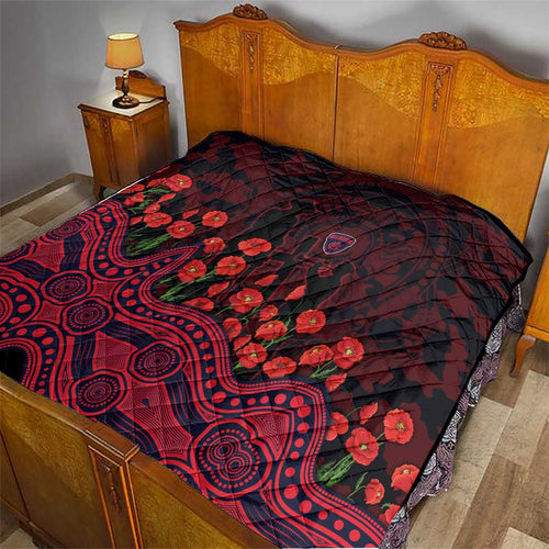 Melbourne Demons ANZAC Day Quilt Indigenous Dot Art with Poppy Flower Tribute