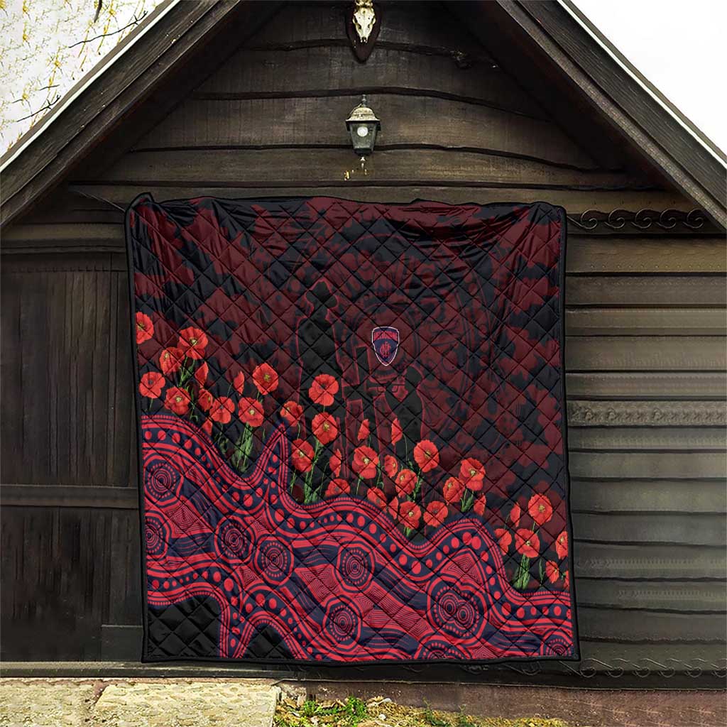 Melbourne Demons ANZAC Day Quilt Indigenous Dot Art with Poppy Flower Tribute