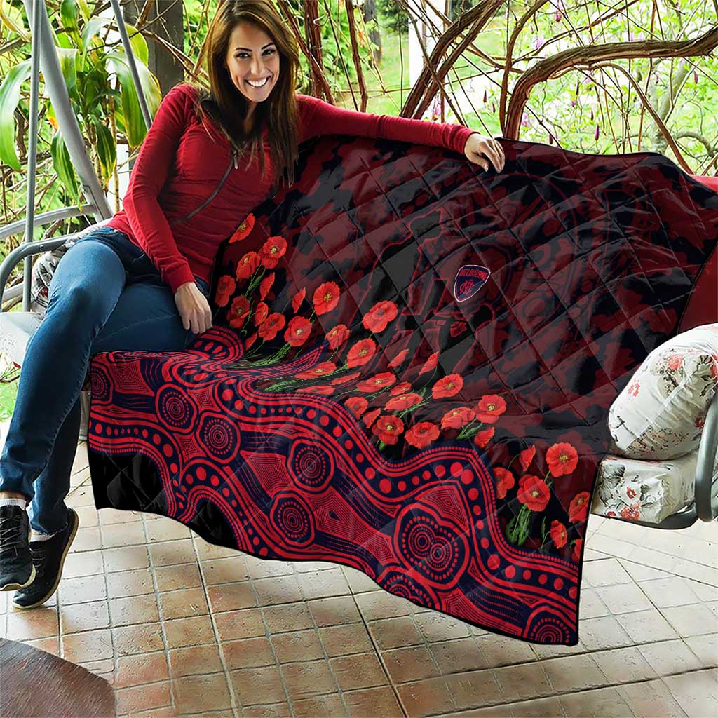 Melbourne Demons ANZAC Day Quilt Indigenous Dot Art with Poppy Flower Tribute