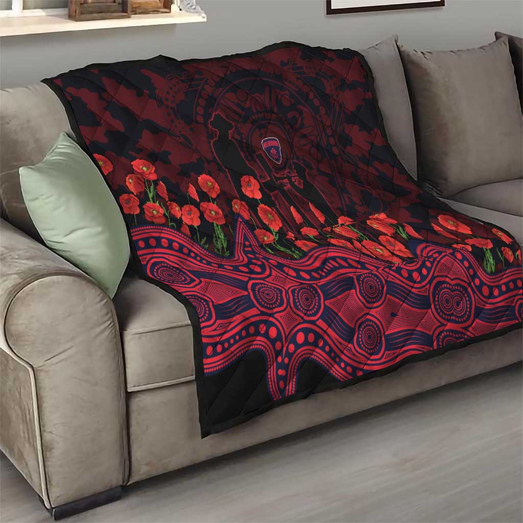 Melbourne Demons ANZAC Day Quilt Indigenous Dot Art with Poppy Flower Tribute