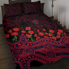 Melbourne Demons ANZAC Day Quilt Bed Set Indigenous Dot Art with Poppy Flower Tribute