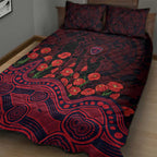 Melbourne Demons ANZAC Day Quilt Bed Set Indigenous Dot Art with Poppy Flower Tribute