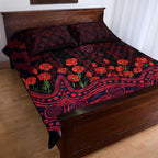 Melbourne Demons ANZAC Day Quilt Bed Set Indigenous Dot Art with Poppy Flower Tribute