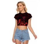 Melbourne Demons ANZAC Day Raglan Cropped T Shirt Indigenous Dot Art with Poppy Flower Tribute