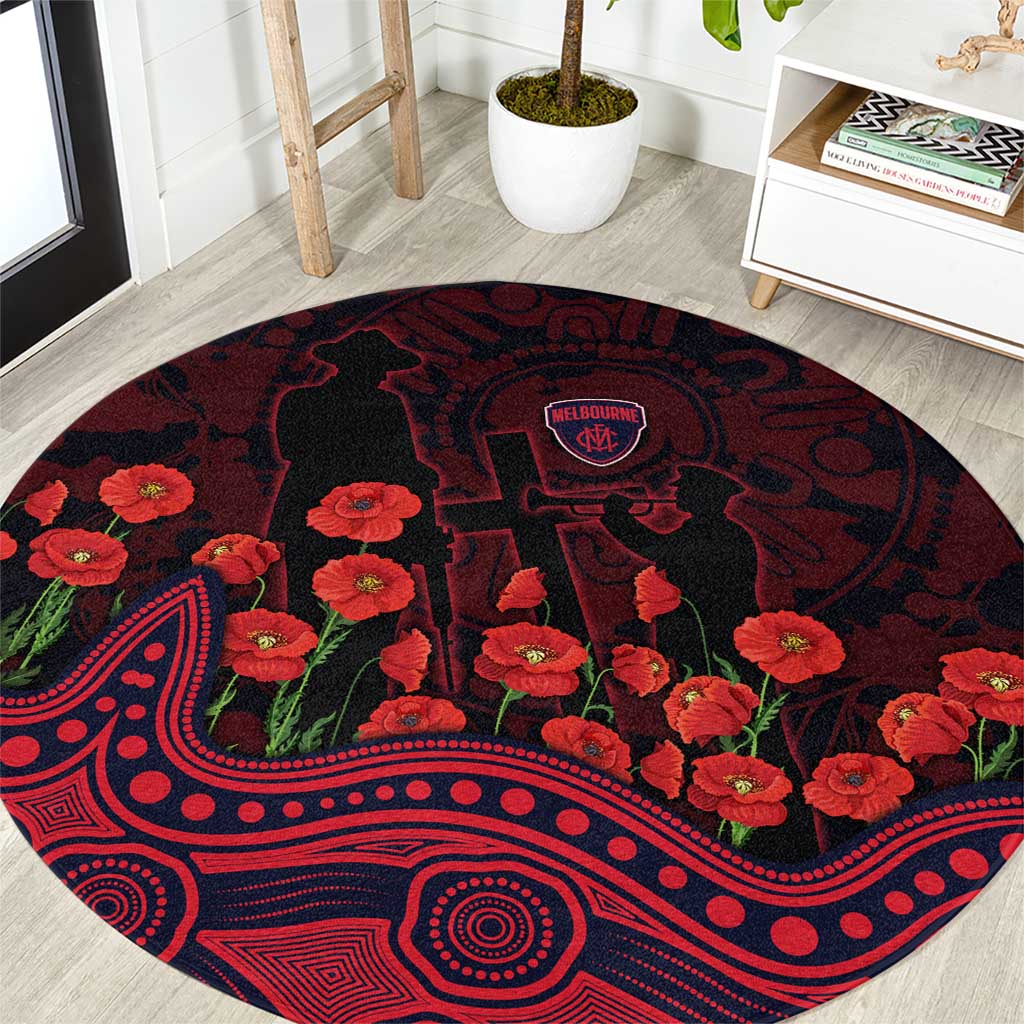 Melbourne Demons ANZAC Day Round Carpet Indigenous Dot Art with Poppy Flower Tribute