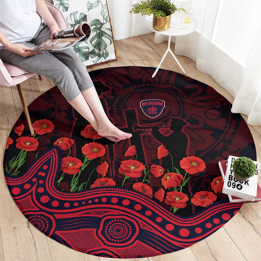 Melbourne Demons ANZAC Day Round Carpet Indigenous Dot Art with Poppy Flower Tribute