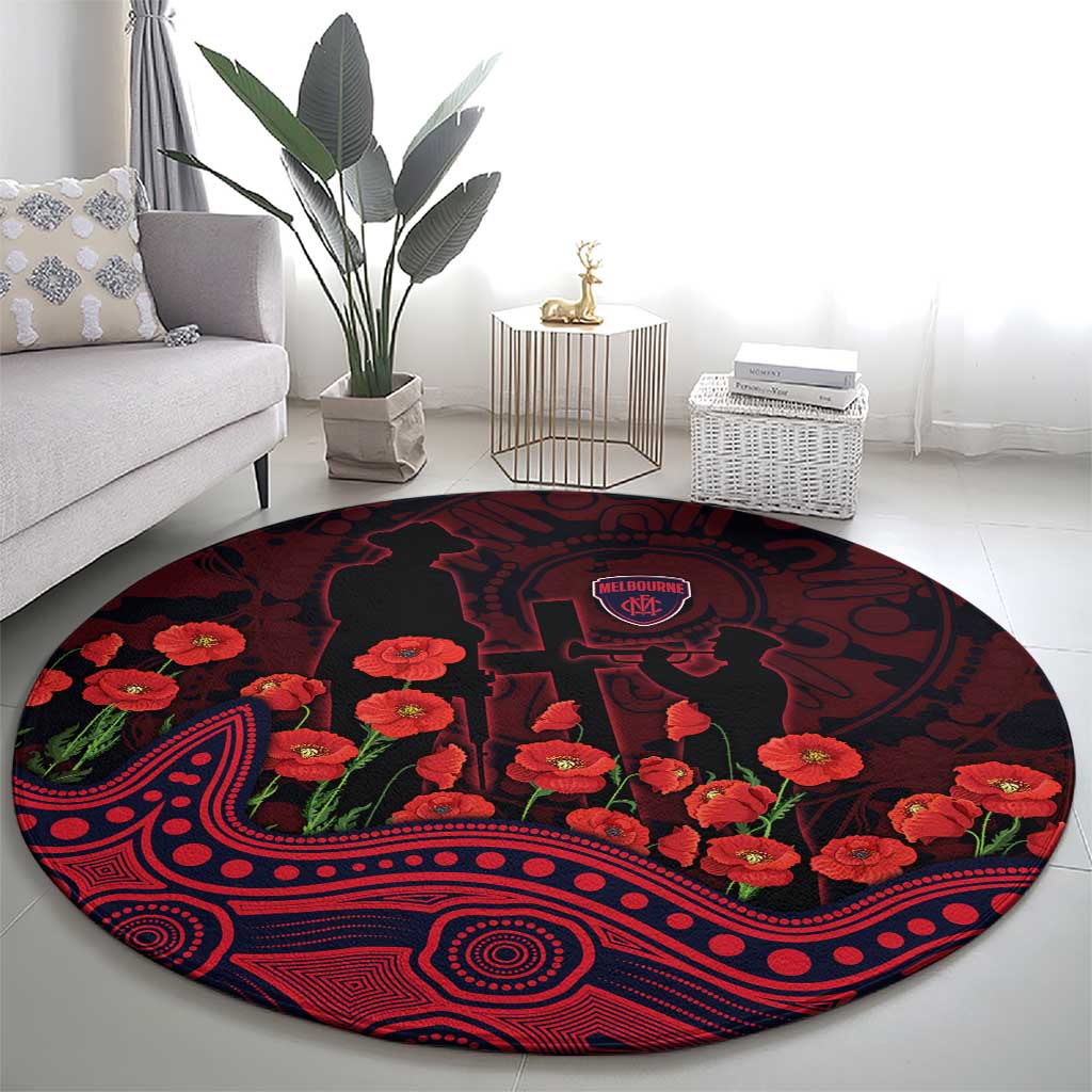Melbourne Demons ANZAC Day Round Carpet Indigenous Dot Art with Poppy Flower Tribute