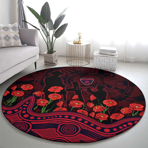 Melbourne Demons ANZAC Day Round Carpet Indigenous Dot Art with Poppy Flower Tribute