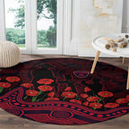 Melbourne Demons ANZAC Day Round Carpet Indigenous Dot Art with Poppy Flower Tribute