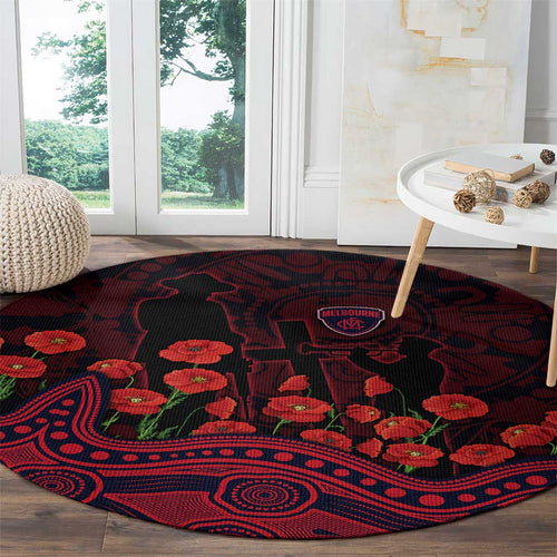 Melbourne Demons ANZAC Day Round Carpet Indigenous Dot Art with Poppy Flower Tribute
