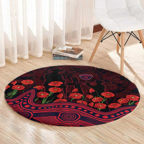 Melbourne Demons ANZAC Day Round Carpet Indigenous Dot Art with Poppy Flower Tribute