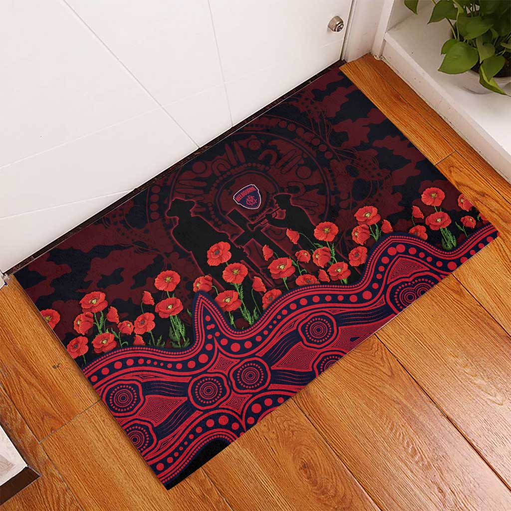 Melbourne Demons ANZAC Day Rubber Doormat Indigenous Dot Art with Poppy Flower Tribute