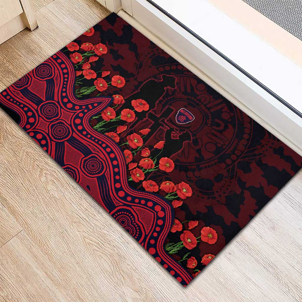 Melbourne Demons ANZAC Day Rubber Doormat Indigenous Dot Art with Poppy Flower Tribute