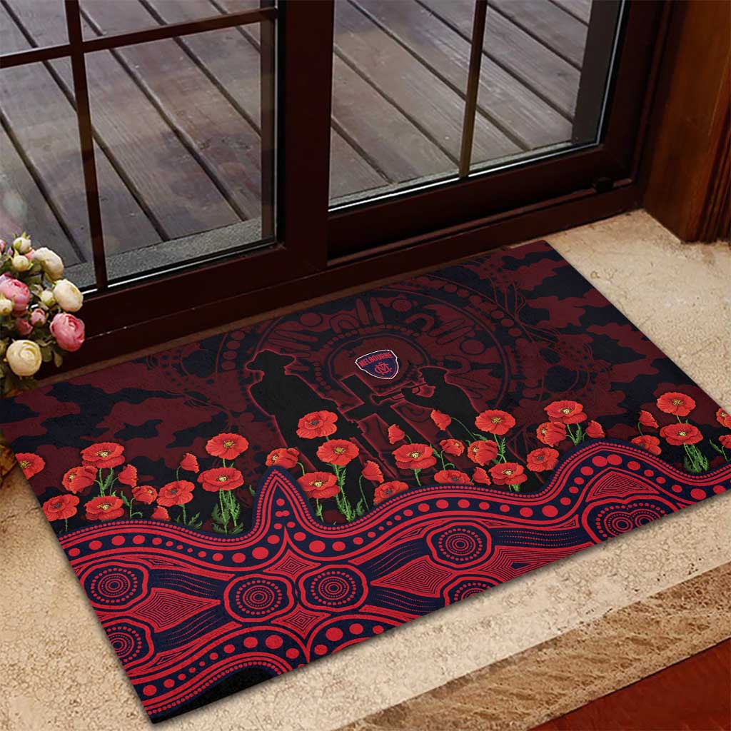 Melbourne Demons ANZAC Day Rubber Doormat Indigenous Dot Art with Poppy Flower Tribute