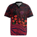 Melbourne Demons ANZAC Day Rugby Jersey Indigenous Dot Art with Poppy Flower Tribute