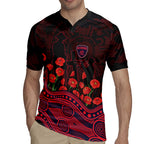 Melbourne Demons ANZAC Day Rugby Jersey Indigenous Dot Art with Poppy Flower Tribute