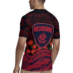 Melbourne Demons ANZAC Day Rugby Jersey Indigenous Dot Art with Poppy Flower Tribute