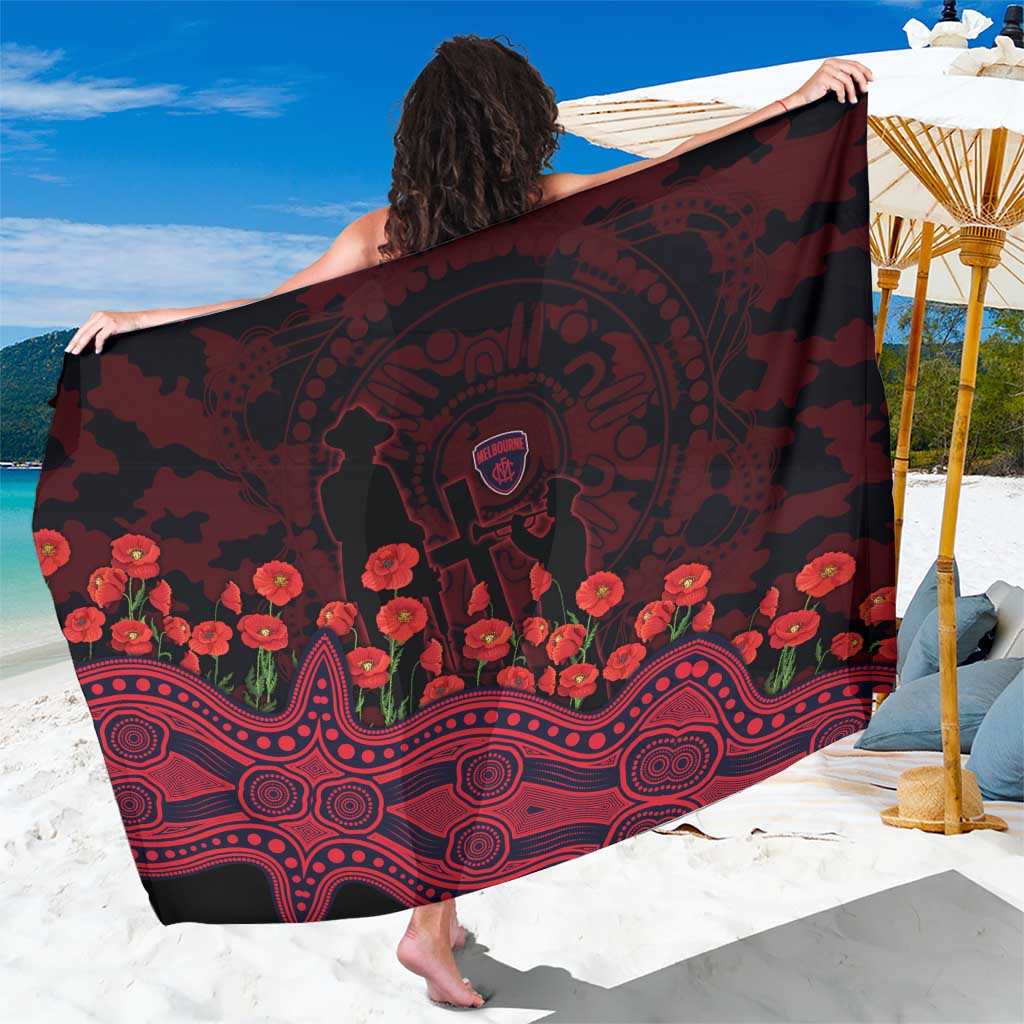 Melbourne Demons ANZAC Day Sarong Indigenous Dot Art with Poppy Flower Tribute