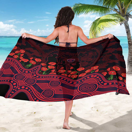 Melbourne Demons ANZAC Day Sarong Indigenous Dot Art with Poppy Flower Tribute