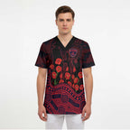 Melbourne Demons ANZAC Day Scrub Top Indigenous Dot Art with Poppy Flower Tribute
