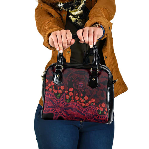 Melbourne Demons ANZAC Day Shoulder Handbag Indigenous Dot Art with Poppy Flower Tribute
