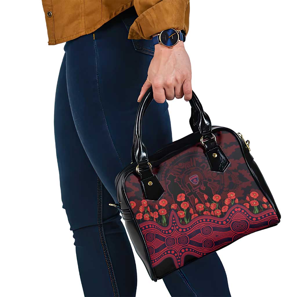 Melbourne Demons ANZAC Day Shoulder Handbag Indigenous Dot Art with Poppy Flower Tribute