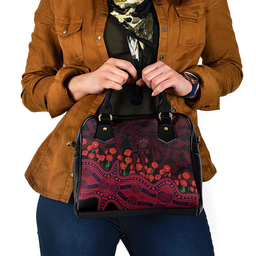 Melbourne Demons ANZAC Day Shoulder Handbag Indigenous Dot Art with Poppy Flower Tribute