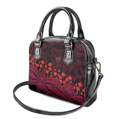 Melbourne Demons ANZAC Day Shoulder Handbag Indigenous Dot Art with Poppy Flower Tribute