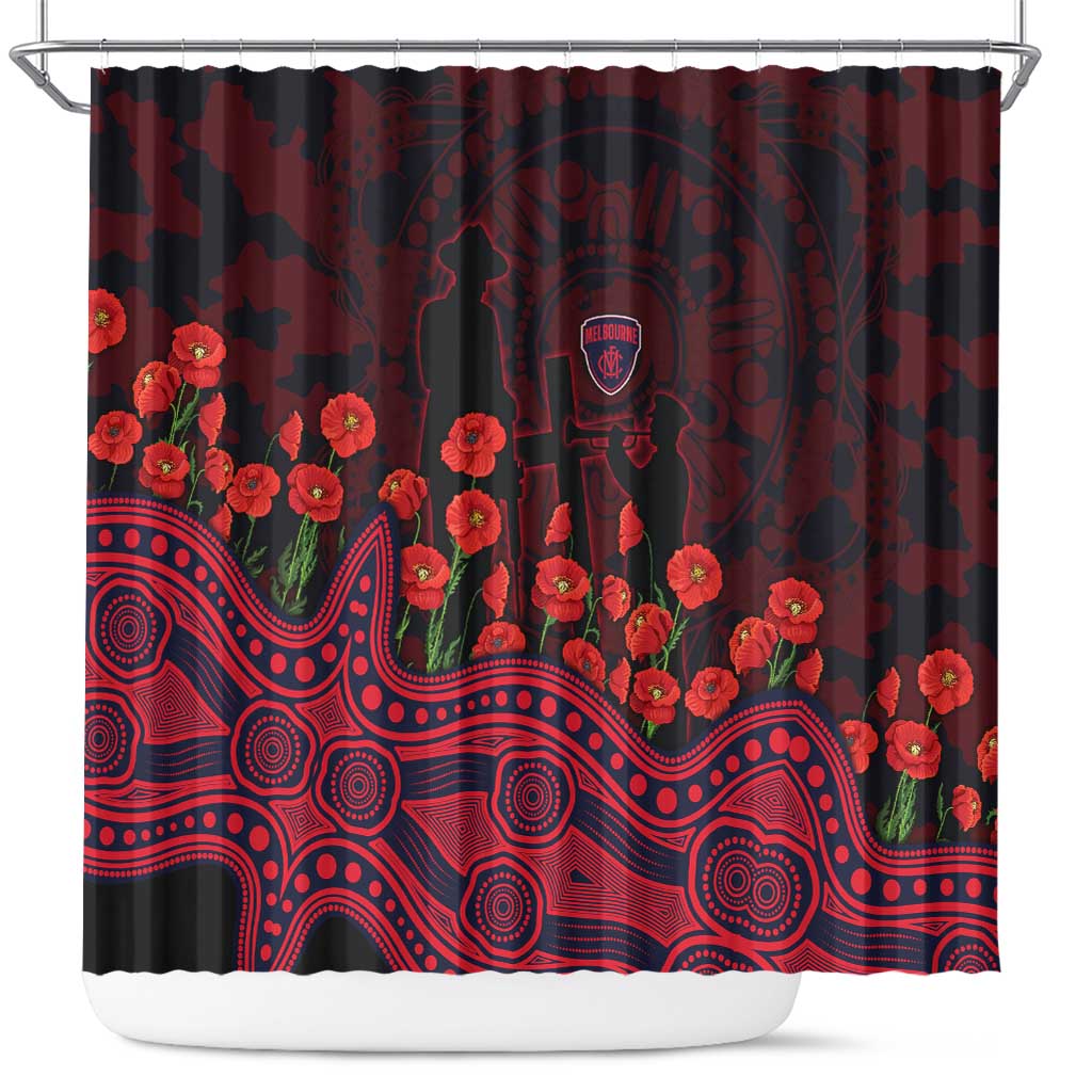 Melbourne Demons ANZAC Day Shower Curtain Indigenous Dot Art with Poppy Flower Tribute