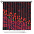 Melbourne Demons ANZAC Day Shower Curtain Indigenous Dot Art with Poppy Flower Tribute