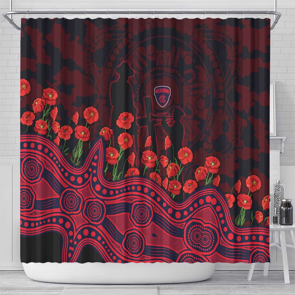 Melbourne Demons ANZAC Day Shower Curtain Indigenous Dot Art with Poppy Flower Tribute